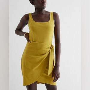 Express Mustard Tie-Waist Mini Dress